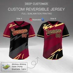Black Gray Crimson Reversible Baseball Jersey Lightning & Graffiti Pullover V-Neck 2