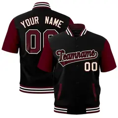 Black Gray Crimson White Full-Snap Short Sleeve Varsity Jacket 1