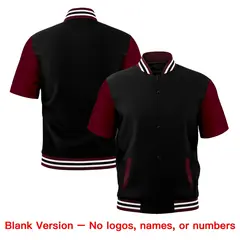 Black Gray Crimson White Full-Snap Short Sleeve Varsity Jacket 7