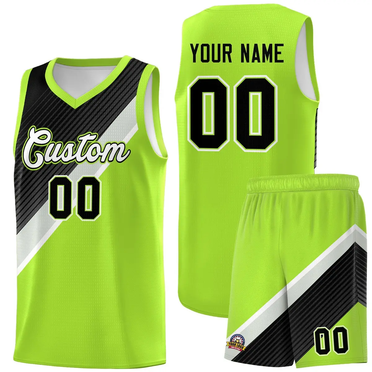 Black Gray Diagonal Stripes Color Block Basketball Jersey