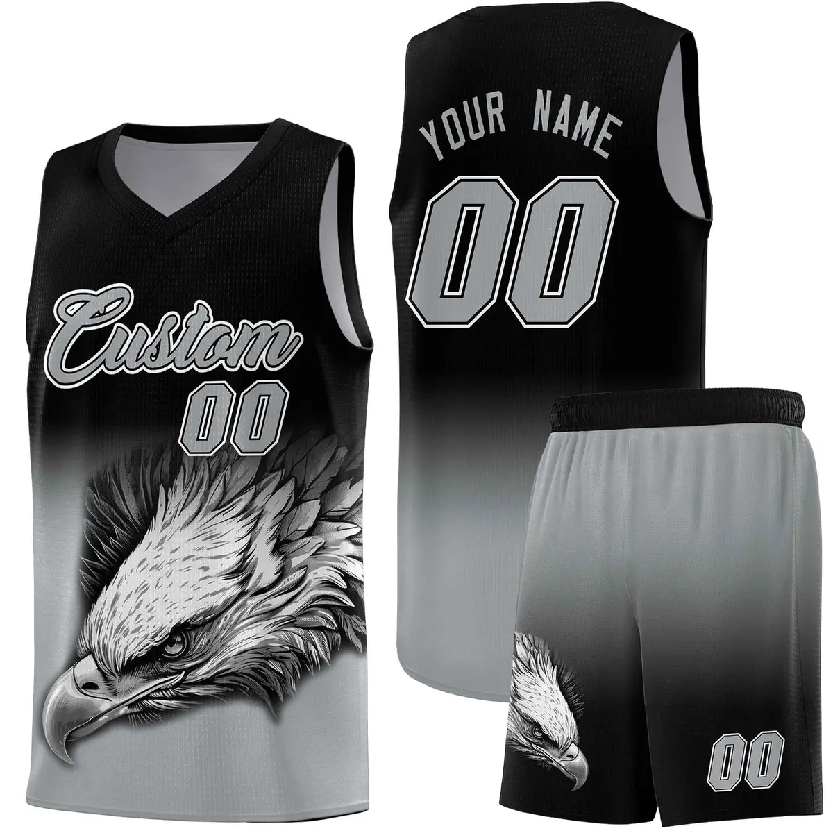 Black Gray Eagle Graffiti Pattern Basketball Jersey
