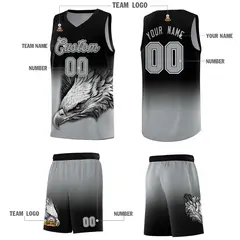 Black Gray Eagle Graffiti Pattern Basketball Jersey 3