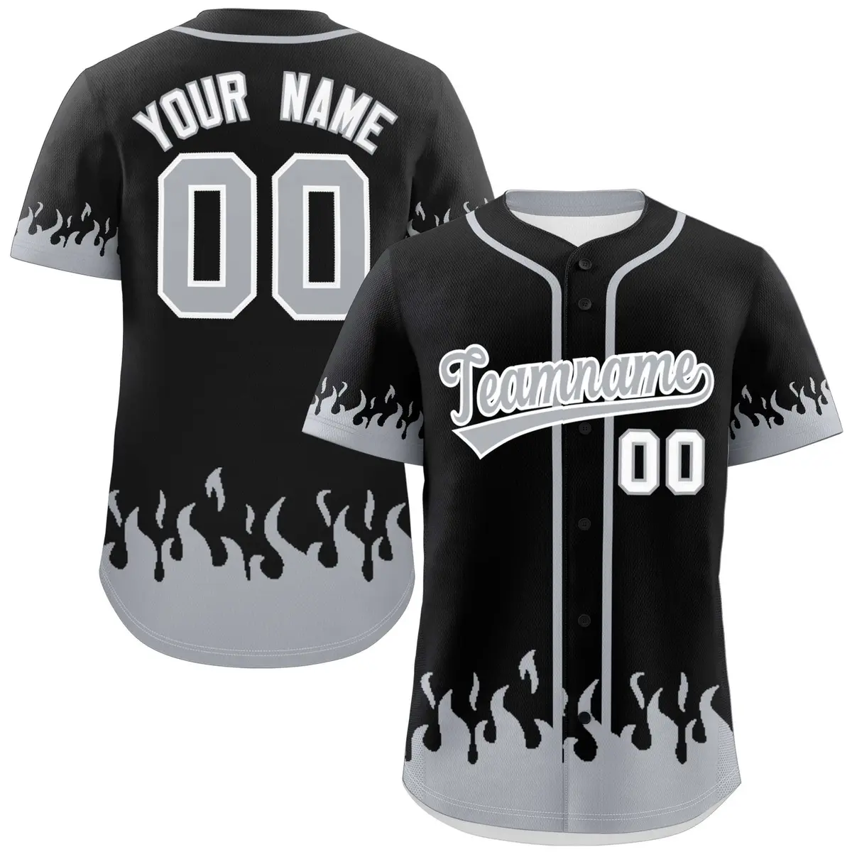 Black Gray Flame Graffiti Authentic Baseball Jersey