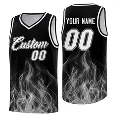 Black Gray Flame Graffiti Breathable Basketball Jersey 1