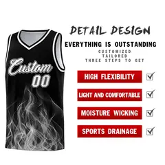 Black Gray Flame Graffiti Breathable Basketball Jersey 2
