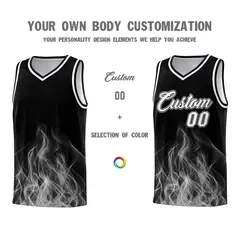Black Gray Flame Graffiti Breathable Basketball Jersey 3