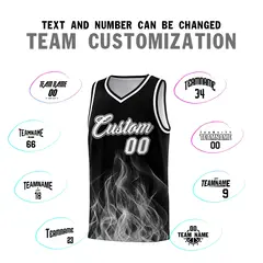 Black Gray Flame Graffiti Breathable Basketball Jersey 4