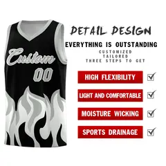Black Gray Flame Pattern Hem Basketball Jersey 2