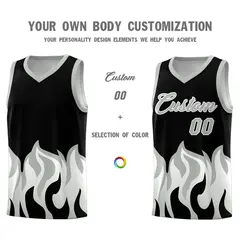 Black Gray Flame Pattern Hem Basketball Jersey 3