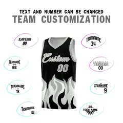 Black Gray Flame Pattern Hem Basketball Jersey 4