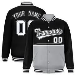 Black Gray Full-Snap Color Block Varsity Letterman Jacket 1