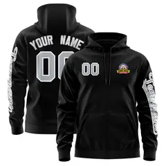 Black Gray Full-Zip Varsity Letterman Classic Jacket Hoodie