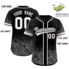 Black Gray Gradient Floral Print Full Button Baseball Jersey 2