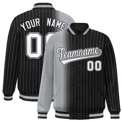 Black Gray Gradient Pinstripe Full-Snap Varsity Baseball Jacket 1
