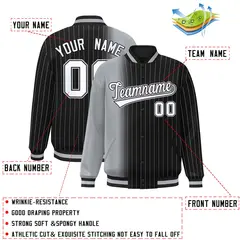 Black Gray Gradient Pinstripe Full-Snap Varsity Baseball Jacket 2