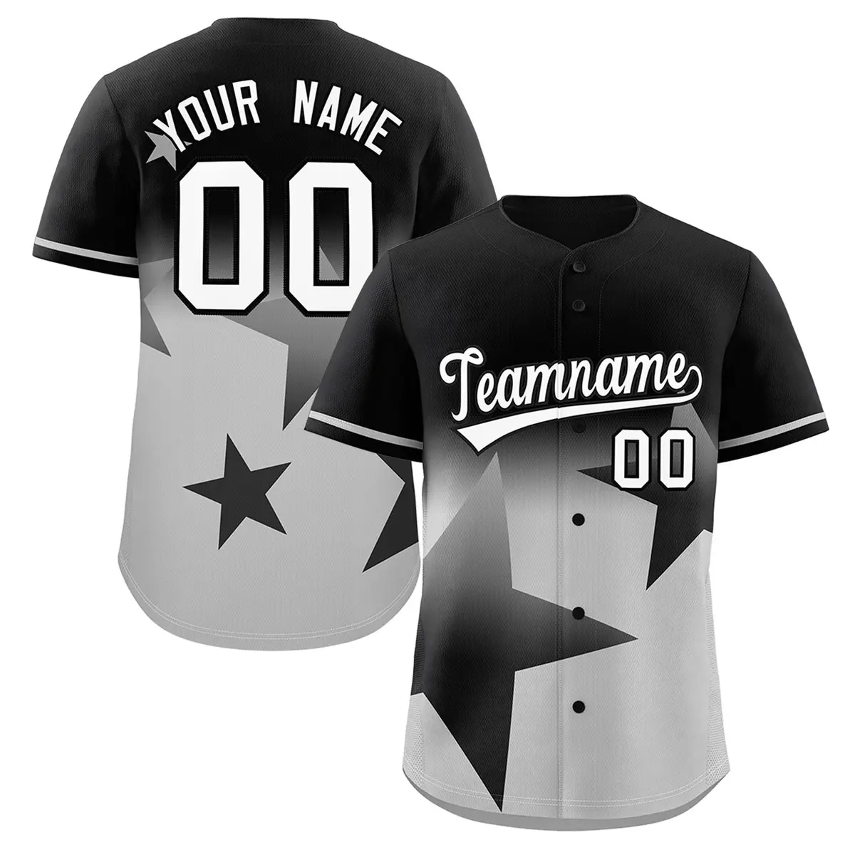 Black Gray Gradient Star Graffiti Authentic Baseball Jersey