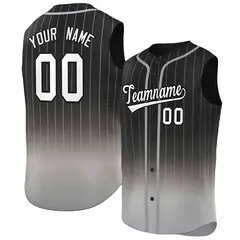 Black Gray Gradient Stripe Sleeveless Baseball Jersey