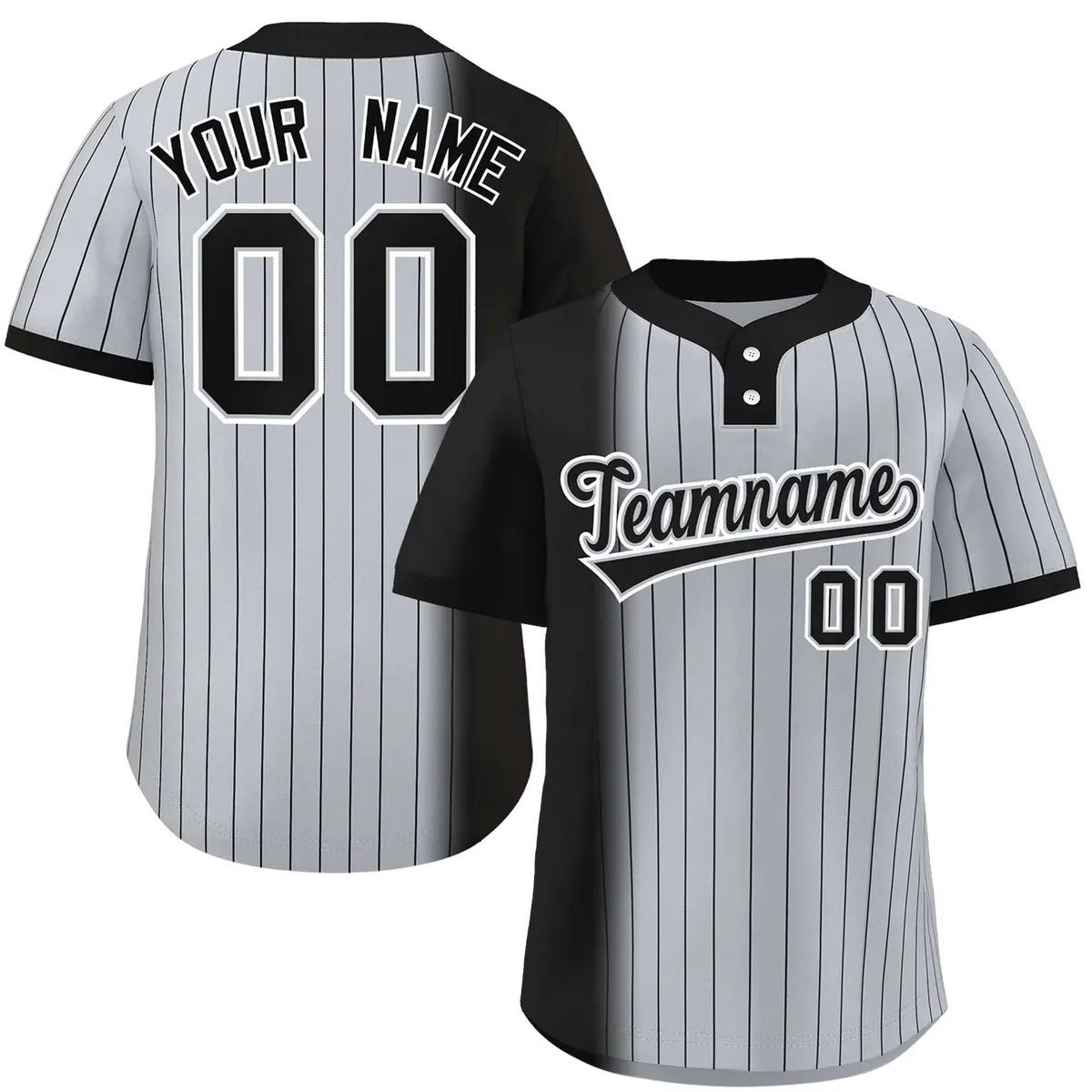 Black Gray Gradient Stripe Two-Button Softball Jersey