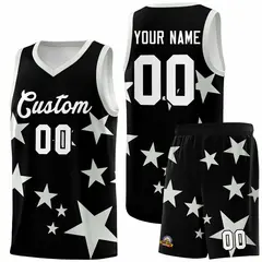 Black Gray Graffiti Star Print Sports Basketball Jersey Sets