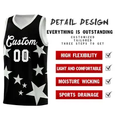 Black Gray Graffiti Star Print Sports Basketball Jersey Sets 2