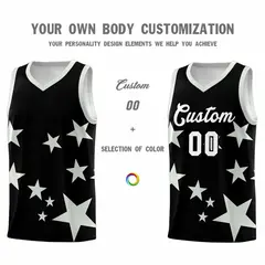 Black Gray Graffiti Star Print Sports Basketball Jersey Sets 3