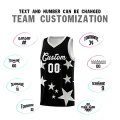 Black Gray Graffiti Star Print Sports Basketball Jersey Sets 4
