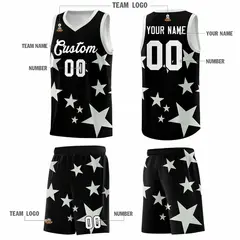 Black Gray Graffiti Star Print Sports Basketball Jersey Sets 5