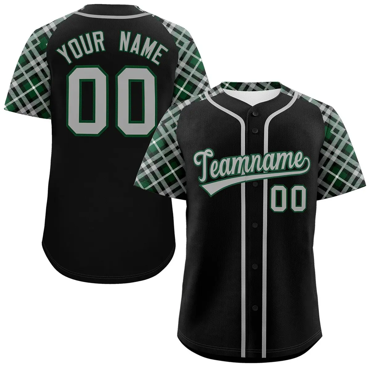 Black Gray-Green Raglan Sleeves Authentic Baseball Jersey
