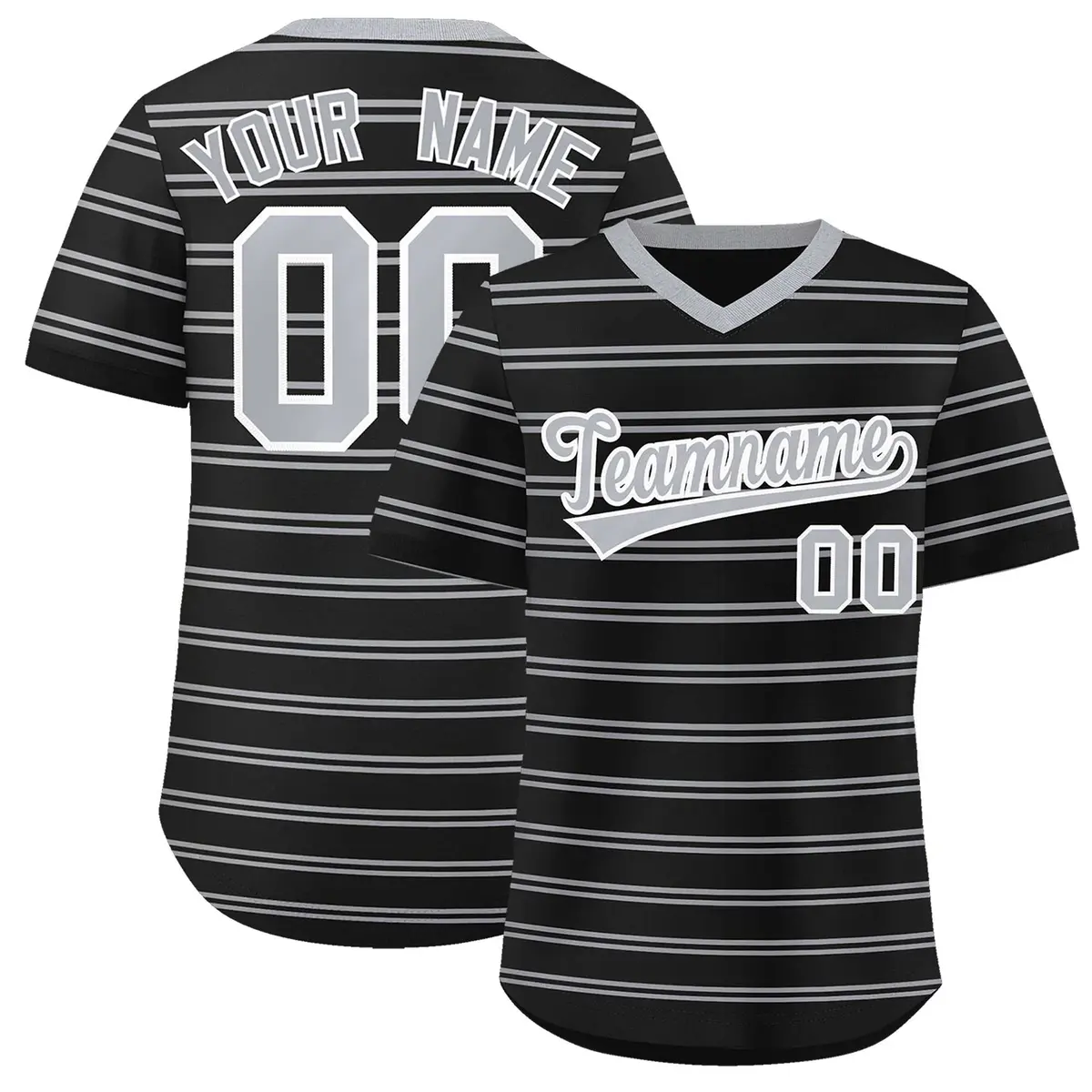 Black Gray Horizontal Stripe Pullover Baseball Jersey