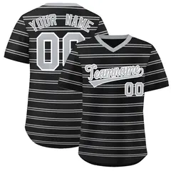Black Gray Horizontal Stripe Pullover Baseball Jersey