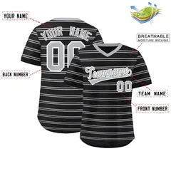 Black Gray Horizontal Stripe Pullover Baseball Jersey 2