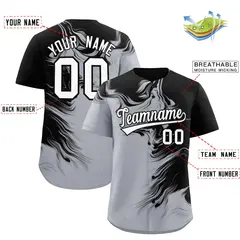 Black Gray Ink Pattern Authentic Baseball Jersey 2
