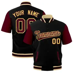 Black Gray Khaki Crimson Full-Snap Short Sleeve Varsity Jacket 1