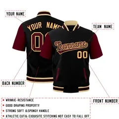 Black Gray Khaki Crimson Full-Snap Short Sleeve Varsity Jacket 2