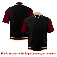 Black Gray Khaki Crimson Full-Snap Short Sleeve Varsity Jacket 7