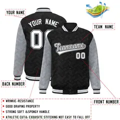 Black Gray L Pattern Raglan Full-Snap Varsity Letterman Jacket 2