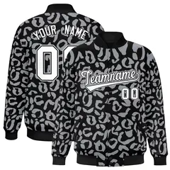 Black Gray Leopard Graffiti Varsity Letterman Baseball Jacket 1