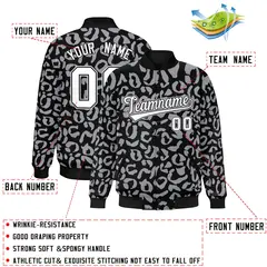 Black Gray Leopard Graffiti Varsity Letterman Baseball Jacket 2