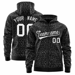 Black Gray Leopard Print Varsity Full-Zip Letterman Jacket Hoodie