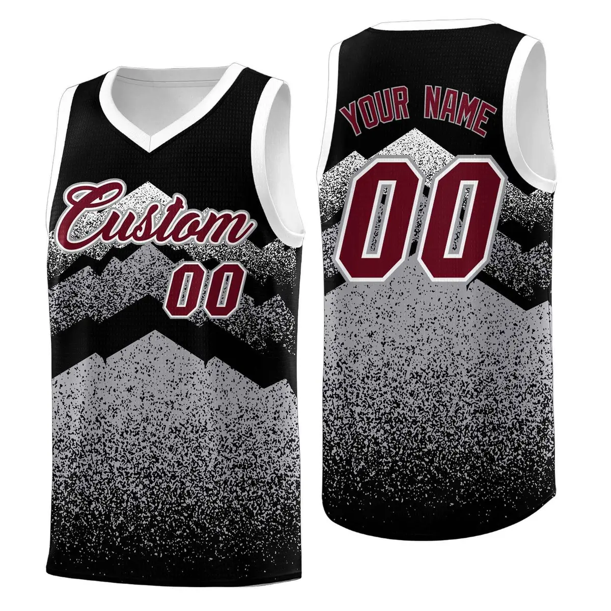 Black Gray Mountain Fade Gradient Fashion Basketball Jersey
