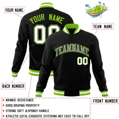 Black Gray-Neon Green Varsity Full-Snap Letterman Jacket 4