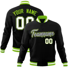Black Gray-Neon Green Varsity Full-Snap Letterman Jacket 1