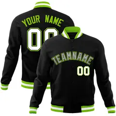 Black Gray-Neon Green Varsity Full-Snap Letterman Jacket 1