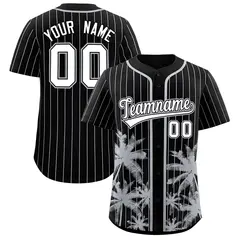 Black Gray Pinstripe Coconut Tree Baseball Jersey