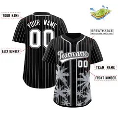 Black Gray Pinstripe Coconut Tree Baseball Jersey 2