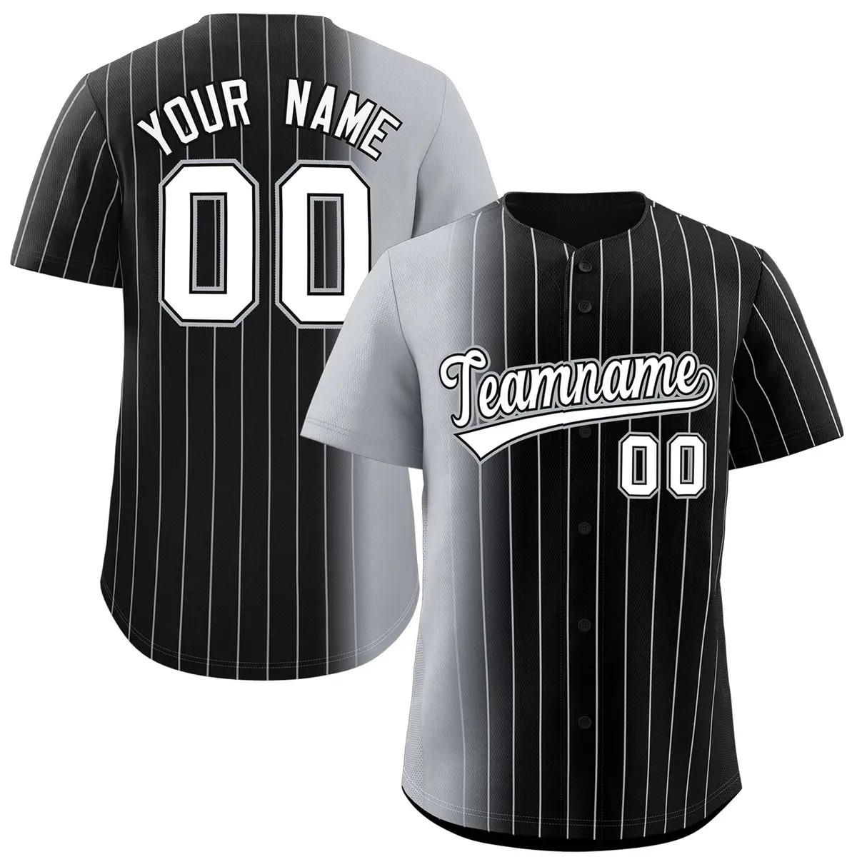 Black Gray Pinstripe Gradient Baseball Jersey