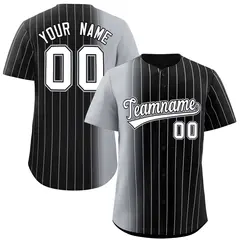 Black Gray Pinstripe Gradient Baseball Jersey 1