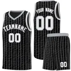 Black Gray Pinstripe Retro Sets Uniform Basketball Jersey
