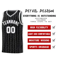Black Gray Pinstripe Retro Sets Uniform Basketball Jersey 2