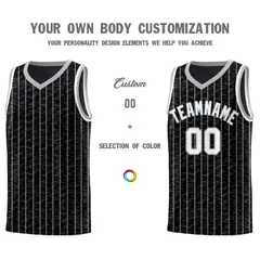 Black Gray Pinstripe Retro Sets Uniform Basketball Jersey 3